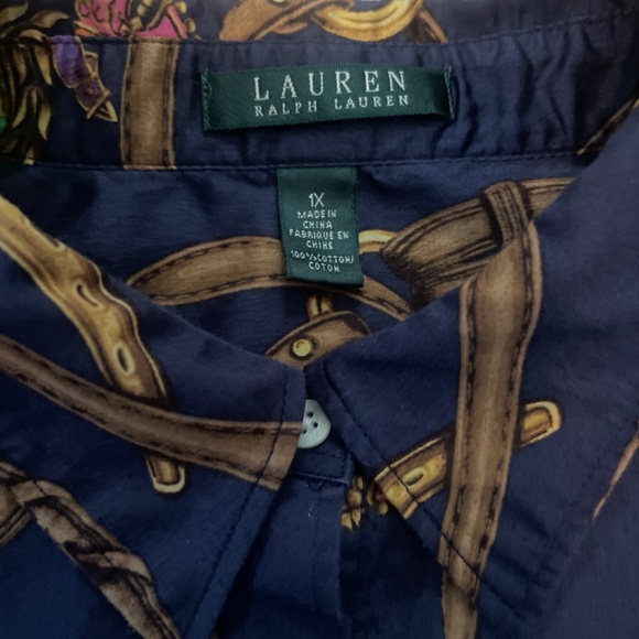 Lauren Ralph Lauren Navy Blue Western Print long Sleeve Button Up Shirt Size 1X - Picture 6 of 7